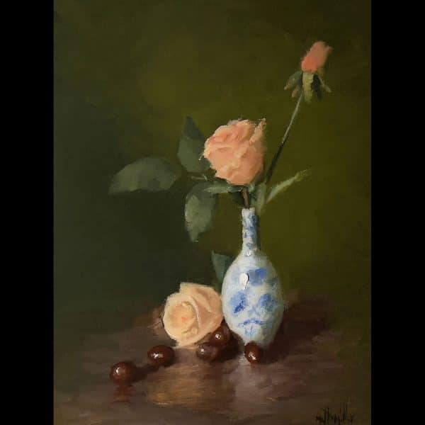 Roses in Blue Vase